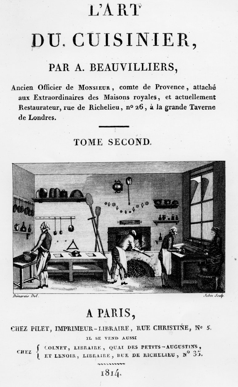 由Jubin雕刻的Antoine Beauvilliers的LArt du Cuisinier的主题，于1814年出版 作者 法语学校