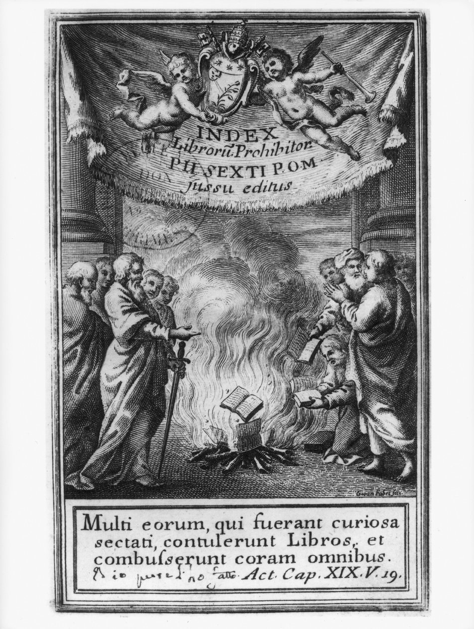 书籍Prohibitorum指数的卷首描绘汽车达铁，1786 作者 法语学校