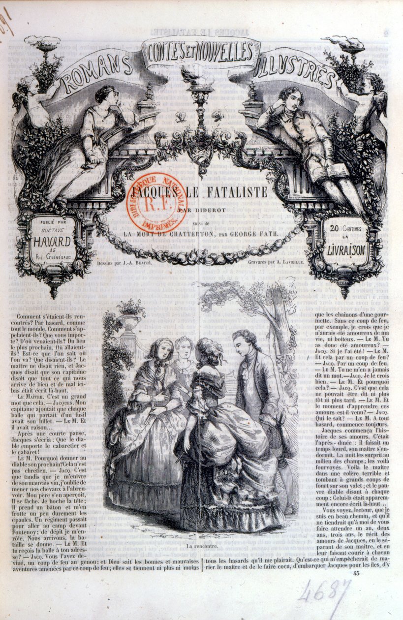 1849年在巴黎出版的由狄德罗的Jacques le Fataliste创作的小说和故事集的主题 作者 法语学校