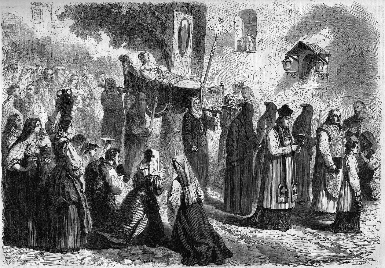 Funeral Cortege in the streets of Sparanisi (Italy) during the funeral of a young girl 作者 法语学校