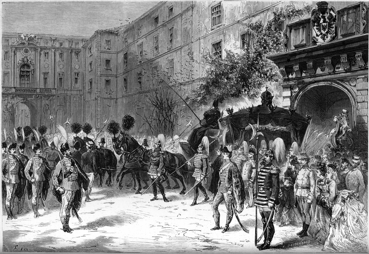 奥地利皇后卡罗琳-奥古斯塔（1792-1873）的葬礼：维也纳街头的送葬队伍中的污点 作者 法语学校