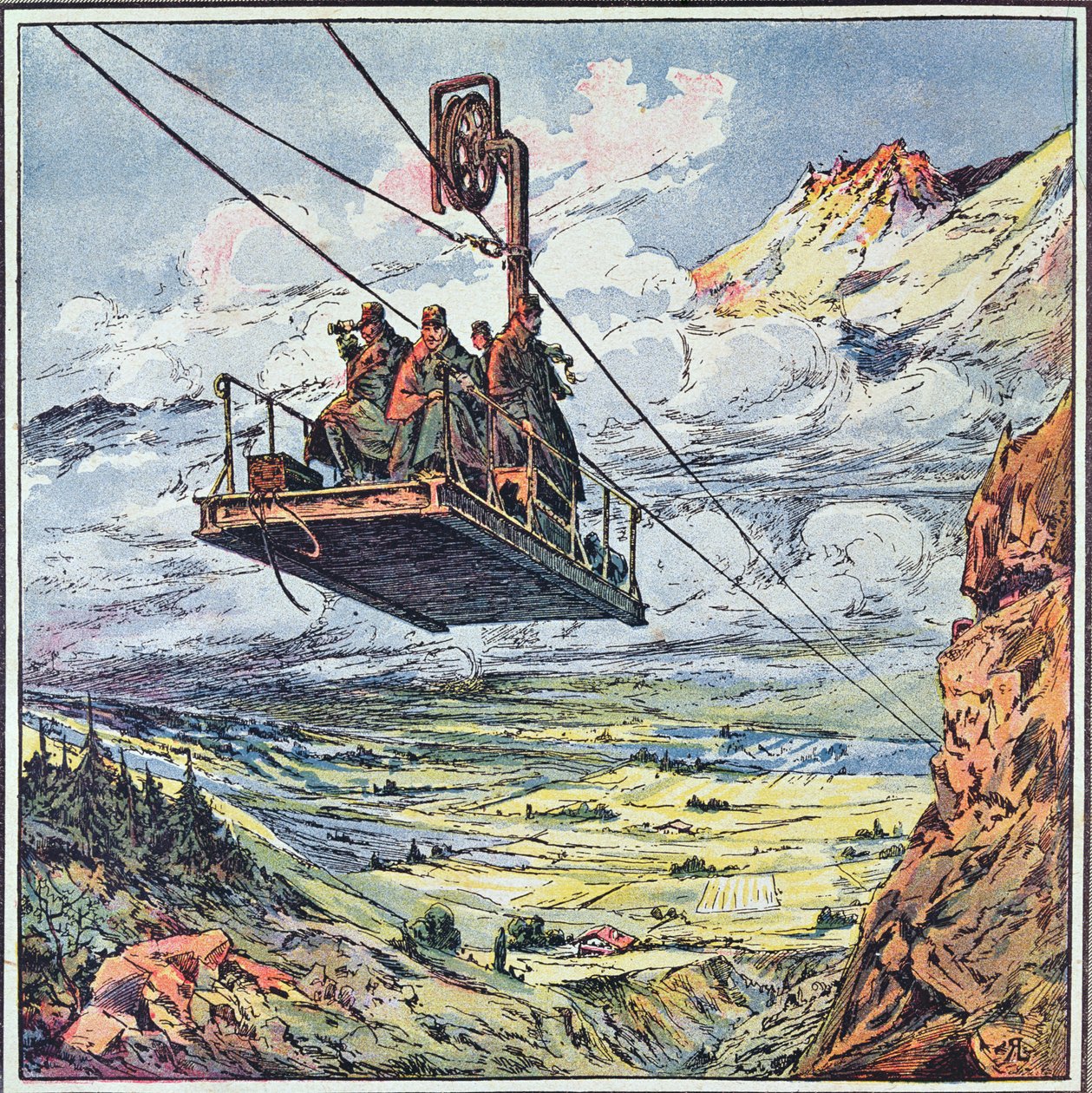 缆车在意大利阿尔卑斯山，1916年 作者 法语学校