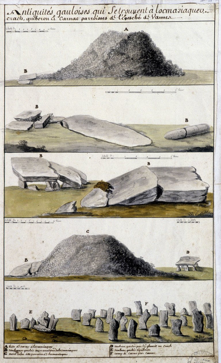 位于 Eveche de Vanne 教区的 Locmaziaquev、Crach、Quiberon 和 Carnac 的高卢古物 - 在 Robien 的““布列塔尼的历史、地形和自然描述”中 作者 法语学校