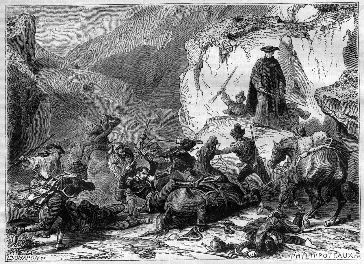 General Jean Baptiste, Baron Franceschi (Franceschi-Delonne) 1766-1813, stops during an ambush, not far from Zamora in Spain, strained by supporters of the defroque monk El Capuchino in 1809 - in “History of the empire following the history of the consulat 作者 法语学校