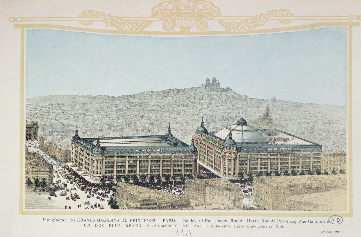 巴黎百货公司Printemps的全视图，1911年 作者 法语学校
