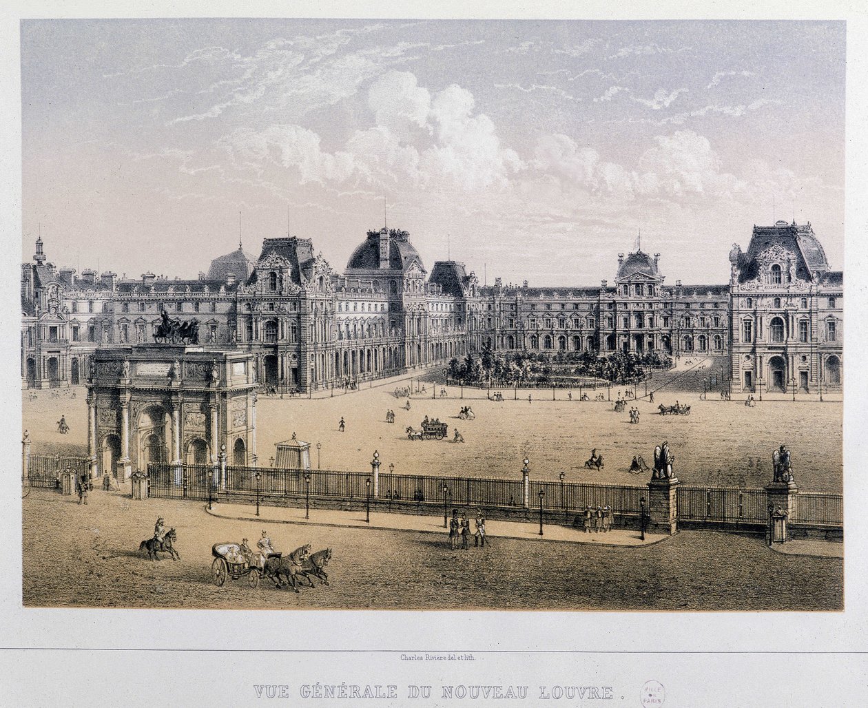 General view of the new Louvre: Arc du Carrousel - Engraving of the 19th century. 作者 法语学校