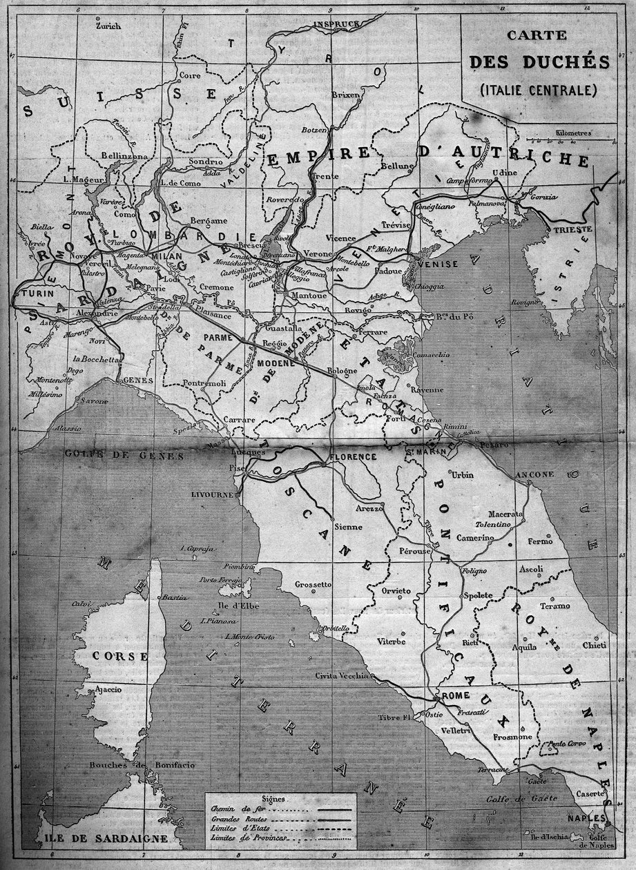 Geograhic map of the duches of Central Italy in 1860. Engraving in “” Le Monde Illustré”” n°143 of 7 January 1860. 作者 法语学校