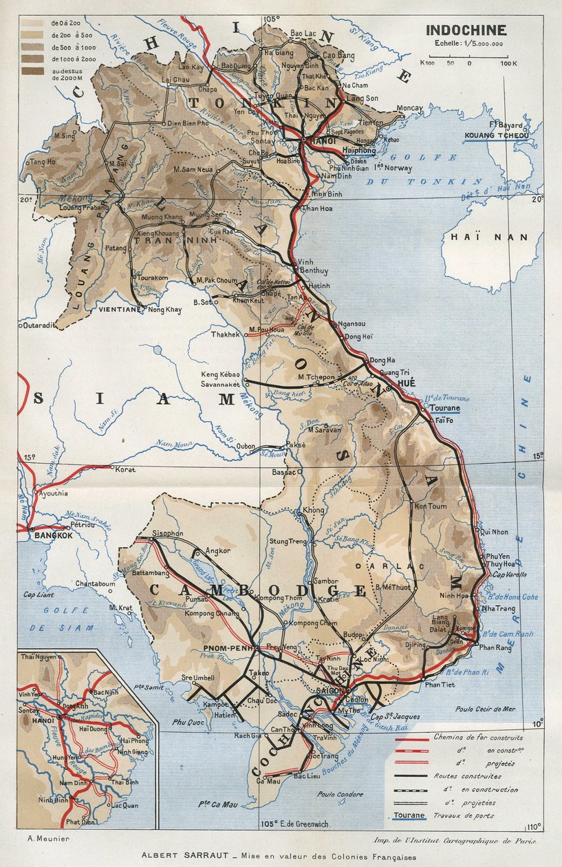 印度支那地理图。阿尔伯特-萨劳（Albert Sarraut）在《法国殖民地的变迁》一书中写道 作者 法语学校