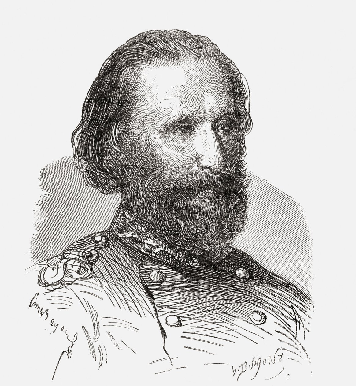 来自“秘密社团，弗兰克·梅肯斯”的朱塞佩·加里波第出版了c.1867（版画） 作者 法语学校