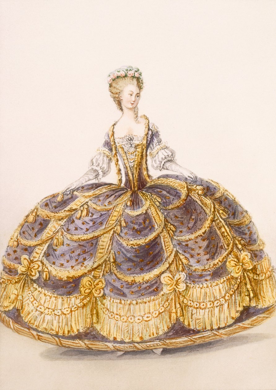 适合在法院展示的礼服，来自Galeries des Modes et Costumes Francais的版，c.1778-87 99：衣服;传统服饰;传统服饰;时尚;插图; 作者 法语学校