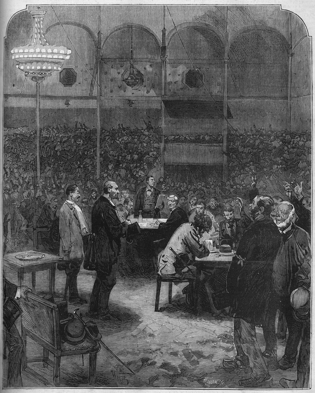 1878年的巴黎小汽车公司：费尔南多马戏团的小汽车公司代表的选举。1878年8月17日《世界画报》第1116期上的版画。 作者 法语学校