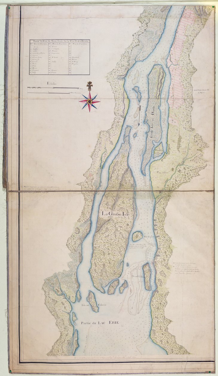 格罗斯岛和伊利湖的一部分，1796年（纸笔，墨水和纸张） 作者 法语学校