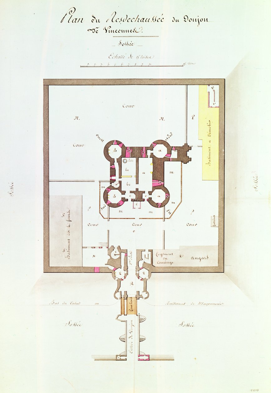 Vincennes监狱的底层计划，1810年（钢笔和墨水） 作者 法语学校