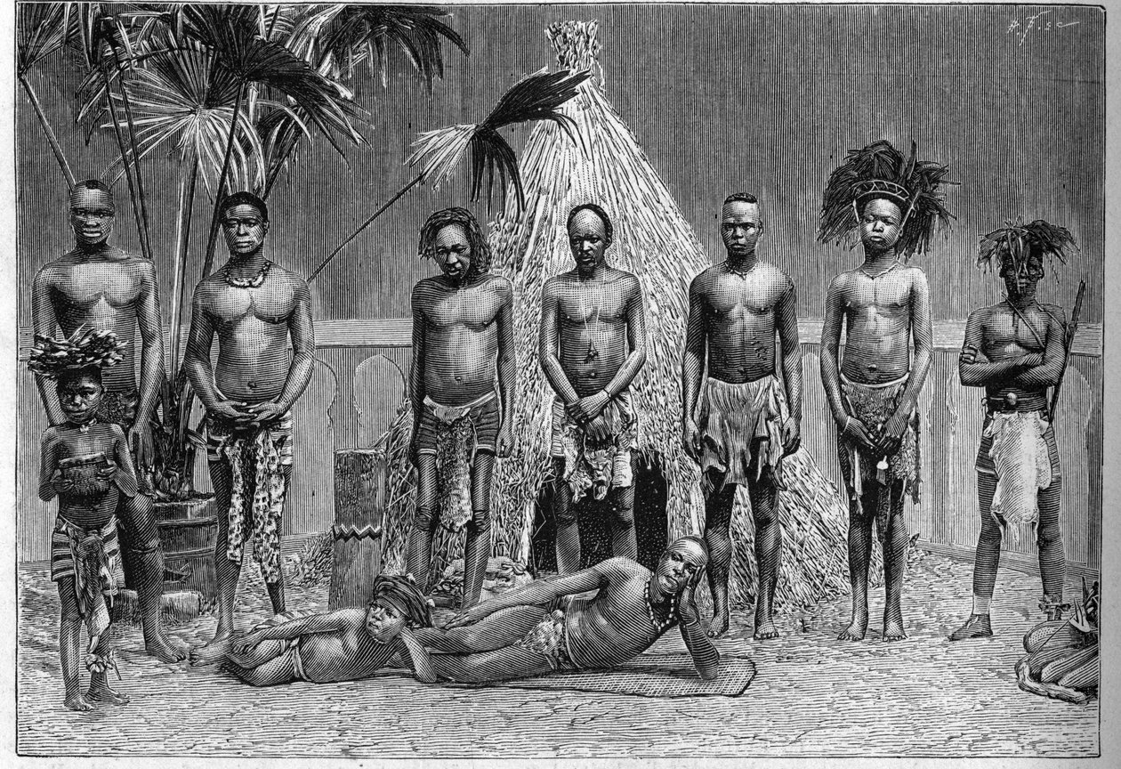 1889年世界博览会期间在巴黎展出的安哥拉剧团的男子组（人类动物园）。 作者 法语学校