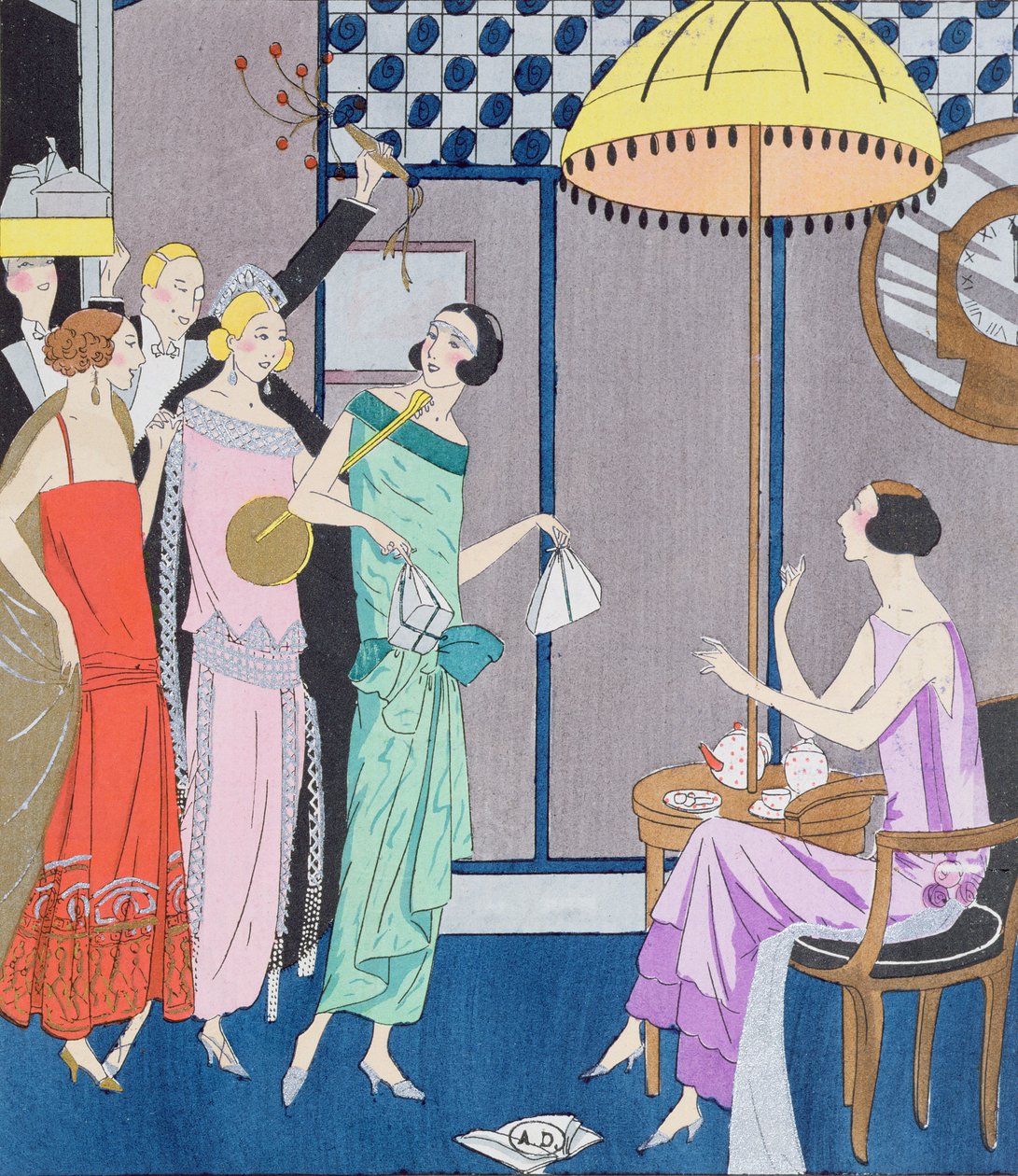 抵达新年前夜的客人，来自Art，Gout，Beaute的时尚板块，1923年 作者 法语学校