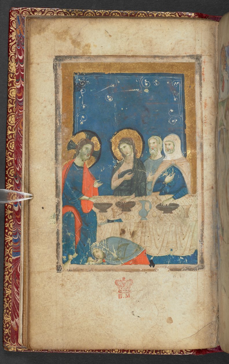 哈雷 2928，f.16v，法利赛人西蒙家的晚餐（牛皮纸） 作者 法语学校