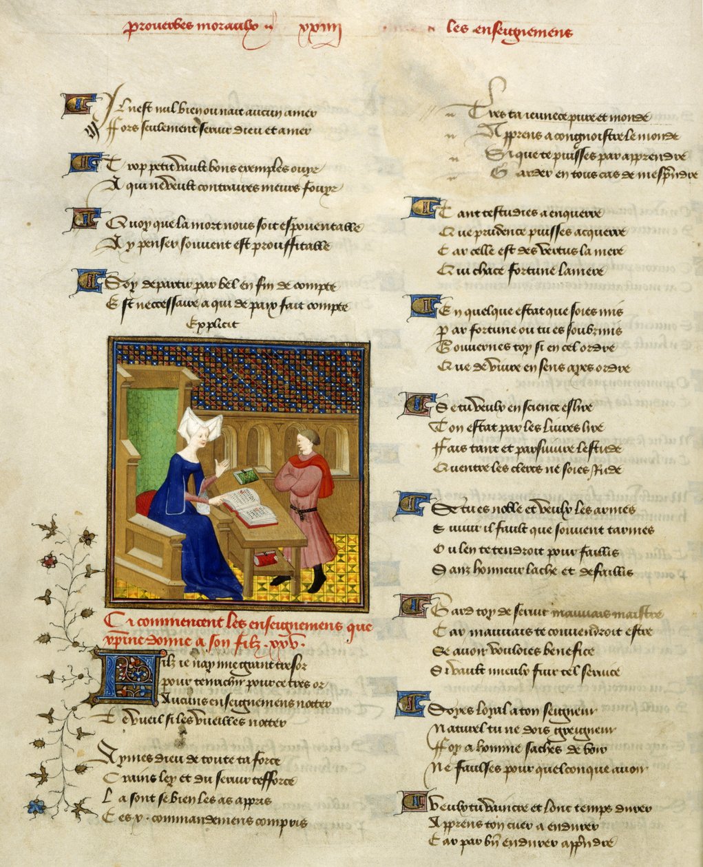 哈雷 4431，f.261v 克里斯蒂娜-德-皮桑和她的儿子，《克里斯蒂娜-德-皮桑作品集》插图 作者 法语学校