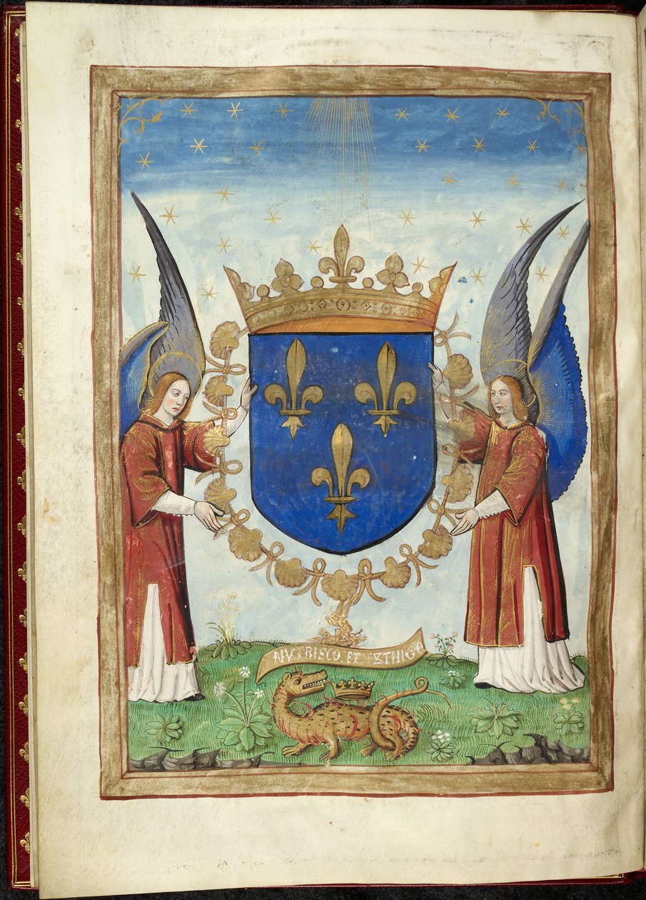 Harley 4939 f. 6v, Armorial page from Histoire des guerres des romains