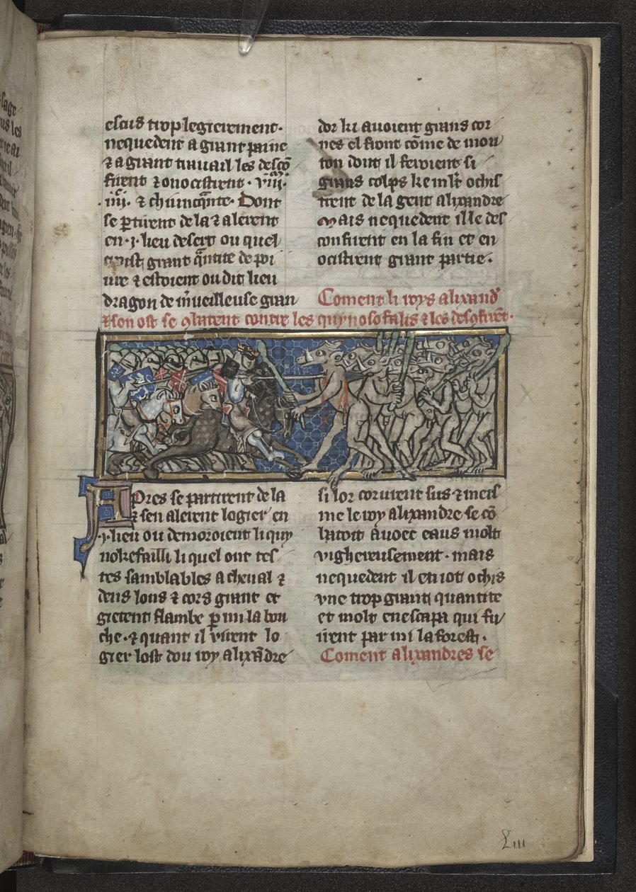 哈雷 MS 4979 f.72r 亚历山大用马头与人作战，选自 "Roman d