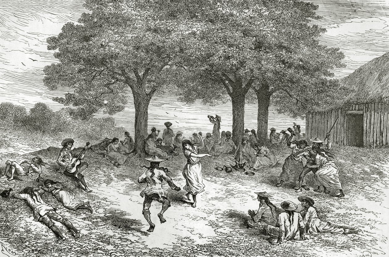收获的古柯，秘鲁，插图来自世界旅游杂志，1877年 作者 法语学校