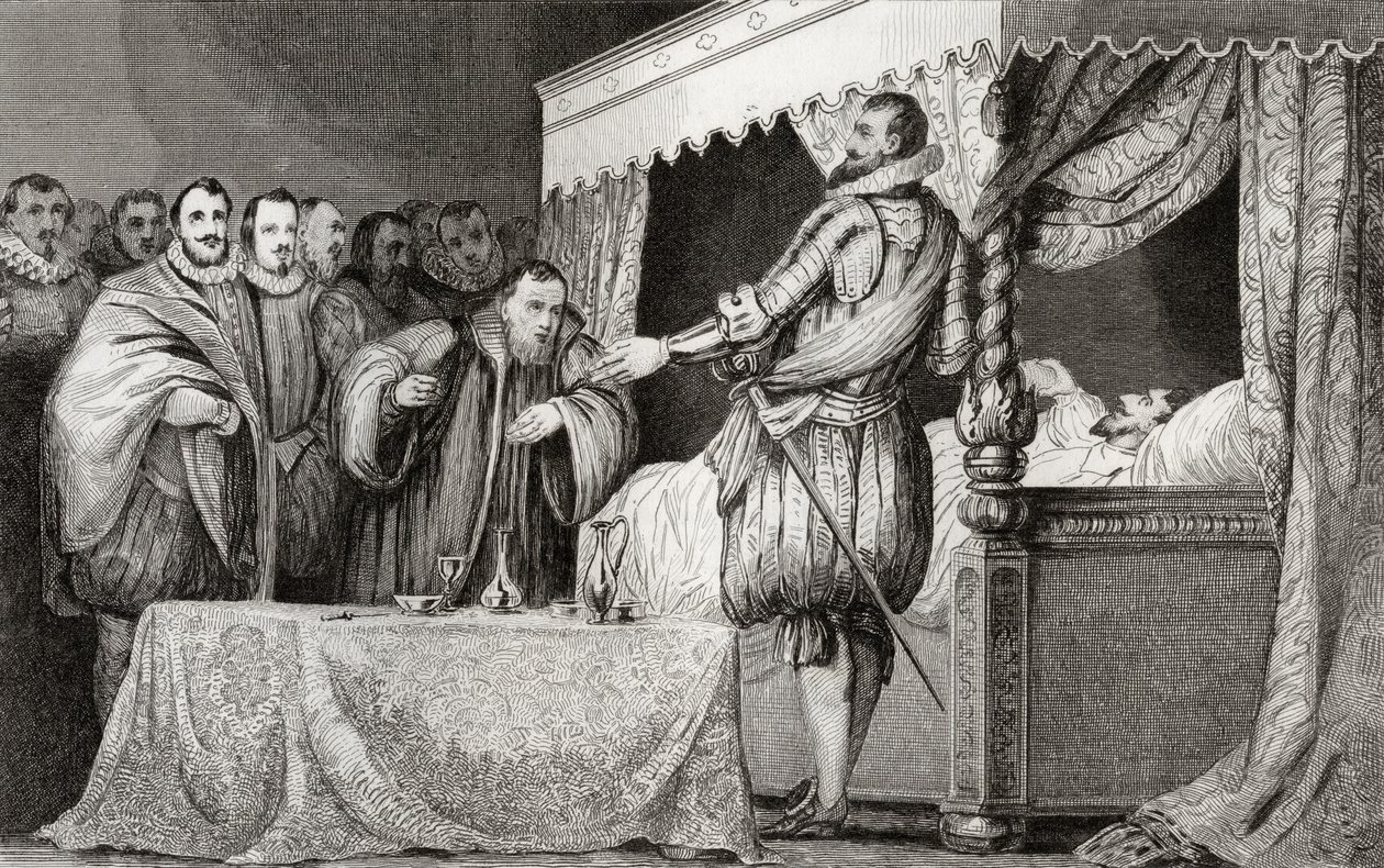 Henri III（1551-89）将Bearnais（1553-1610）命名为他的继任者，来自Colart的“Histoire de France”，出版于1840年 作者 法语学校