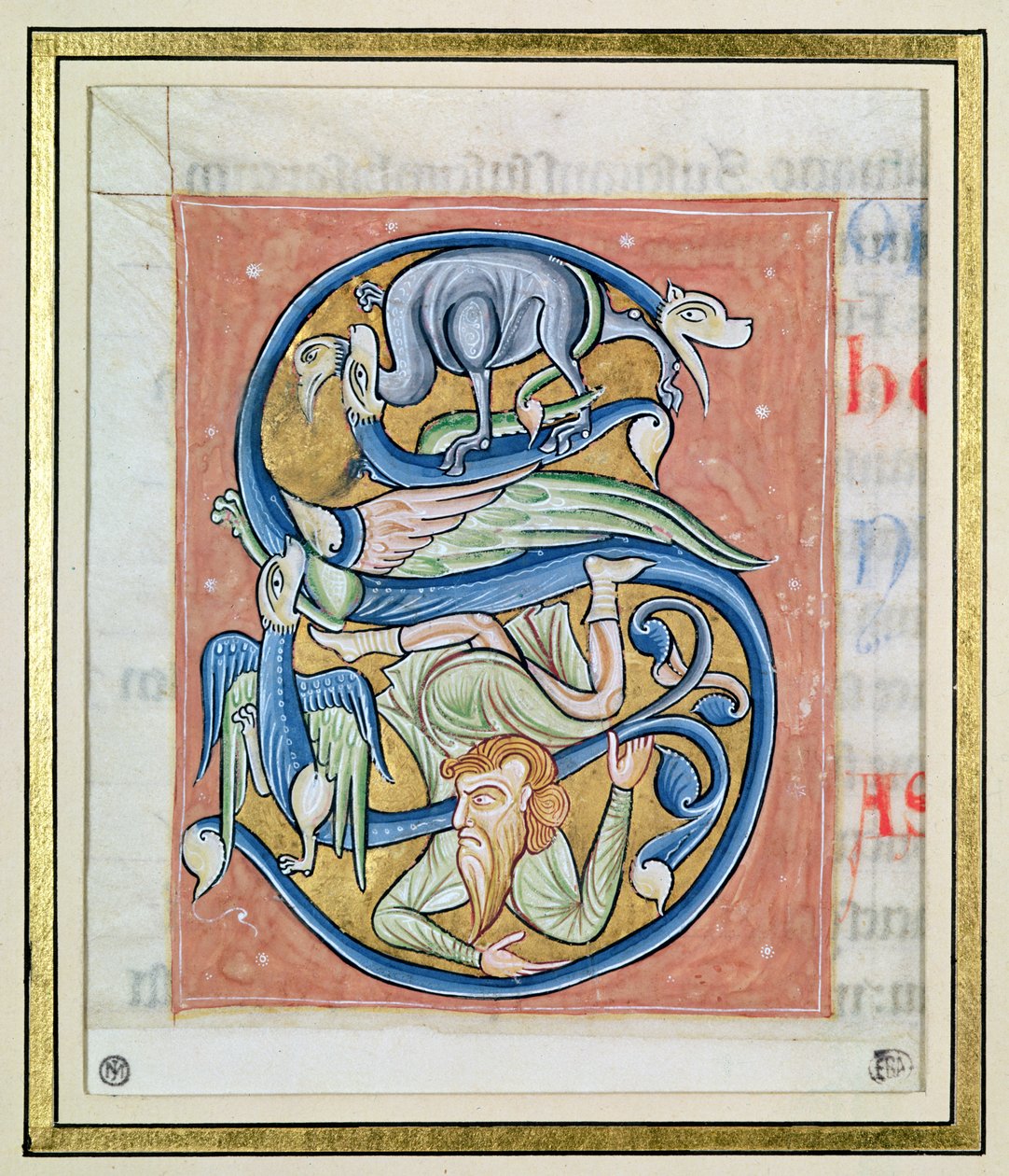 历史悠久的&39;S&39;描绘了一种杂技演员和奇幻动物，来自Saint-Andre aux-Bois（vellum）的圣经 作者 法语学校