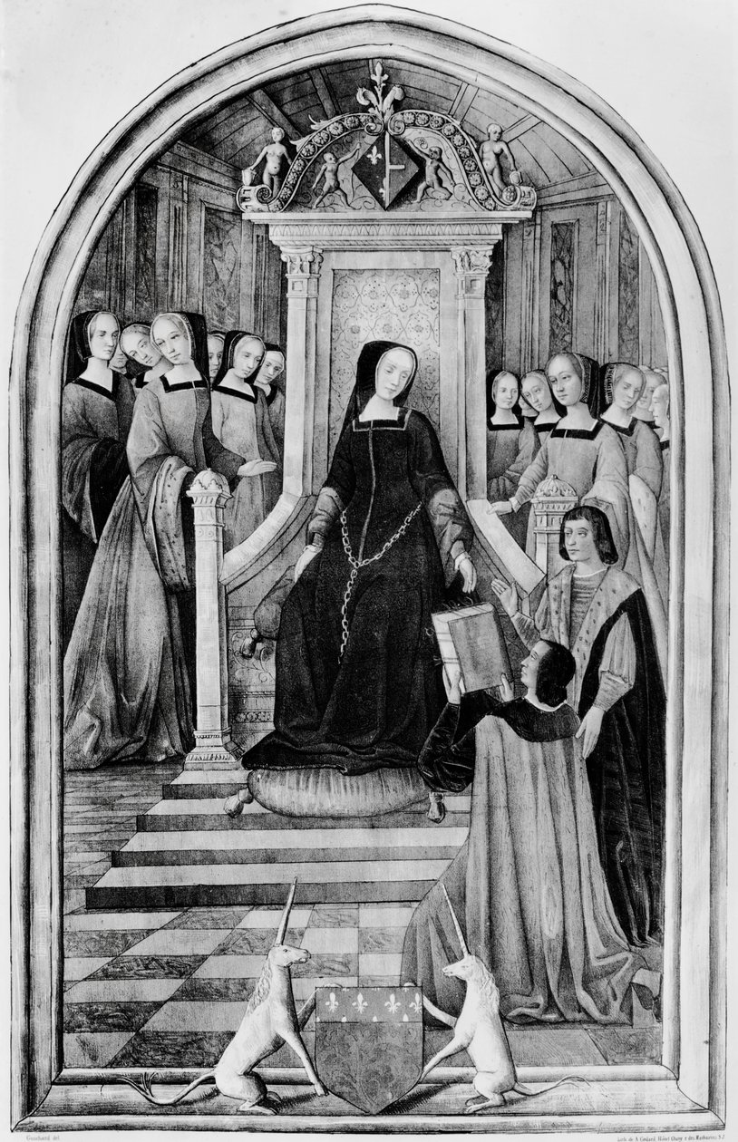 1518年在Amiens向Savoy的Louise（1476-1531）致敬，来自A.Godard雕刻的&39;Les Chants Royaux&39; 作者 法语学校