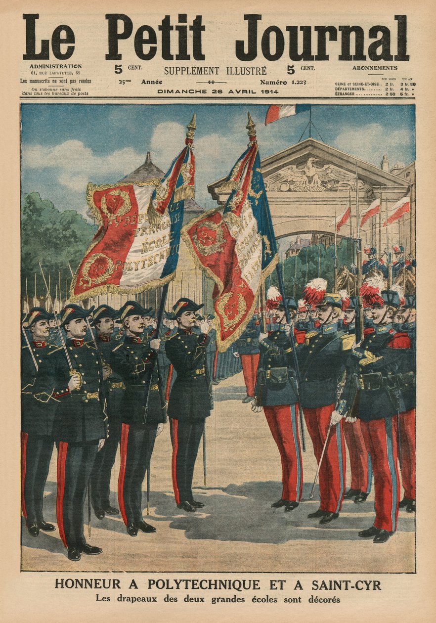 1914年4月26日，Le Petit Journal，Suppmentillustre对Polytechnique和Saint-Cyr的荣誉，封面插图 作者 法语学校