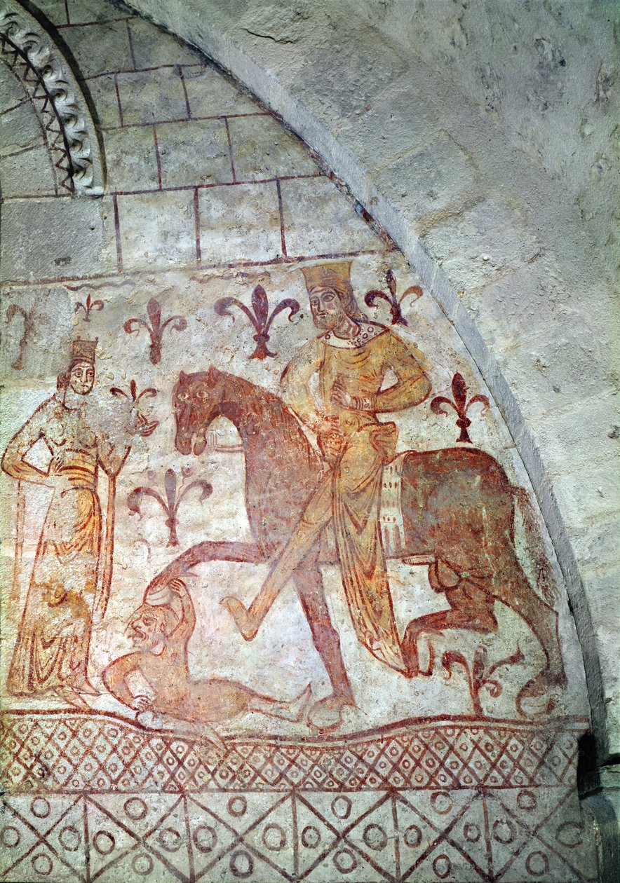 Hugues IX（c.1163-1219）Lusignan在叙利亚击败Nur al-Din（1116-74）（壁画） 作者 法语学校