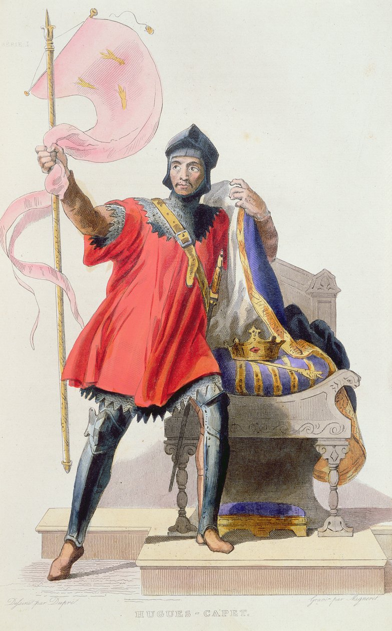 Hugues I Capet（941-996），法国国王，来自法国普鲁塔克的E.Mennechet，1835年（彩色版画） 作者 法语学校