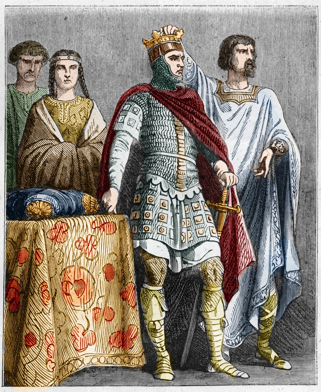 Hugues the Great (897-956) crowns Raoul or Rodolphe of Burgundy (circa 890 - 936), Duke of Burgundy and King of France. Engraving in “” Histoire De France En Cent Paintings by Paul Lehugeur “” 1891 作者 法语学校