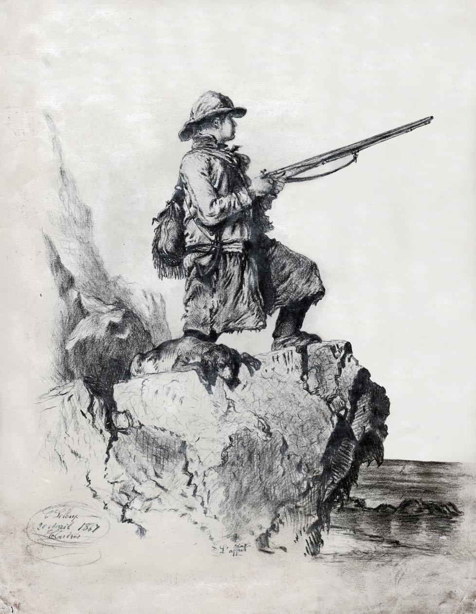 Hunter with his dog. (drawing 作者 法语学校