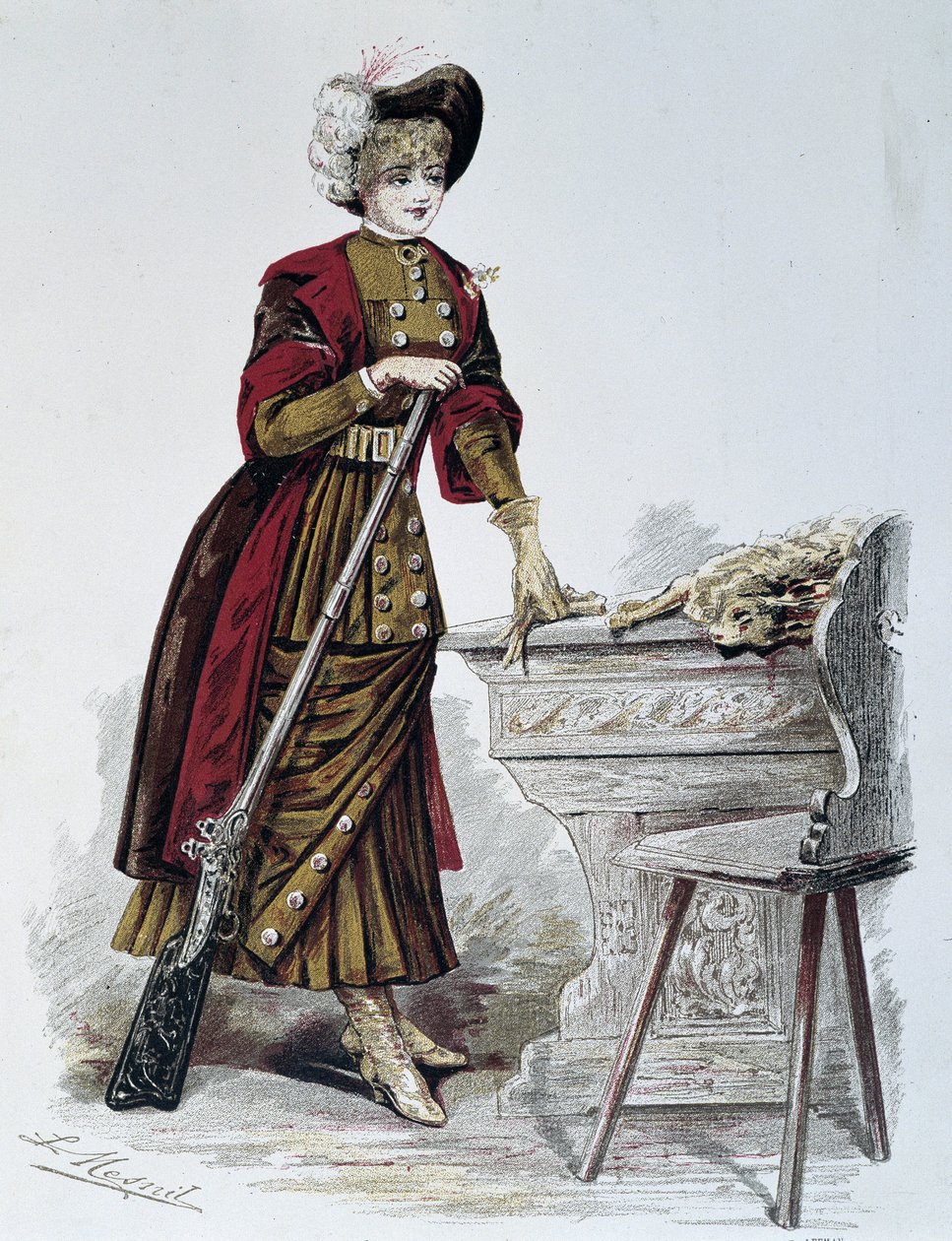 打猎，女人 - 1898 年 9 月，“La Nouvelle Mode”。 作者 法语学校