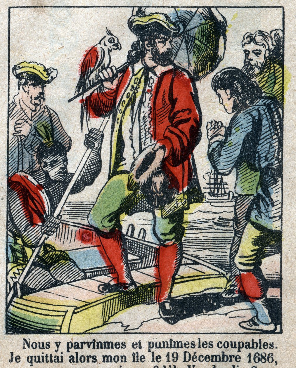 Illustration For the Book of Daniel Defoe (De foe) “” Robinson Crusoe””. Epinal imaging from the end of the 19th century. 作者 法语学校