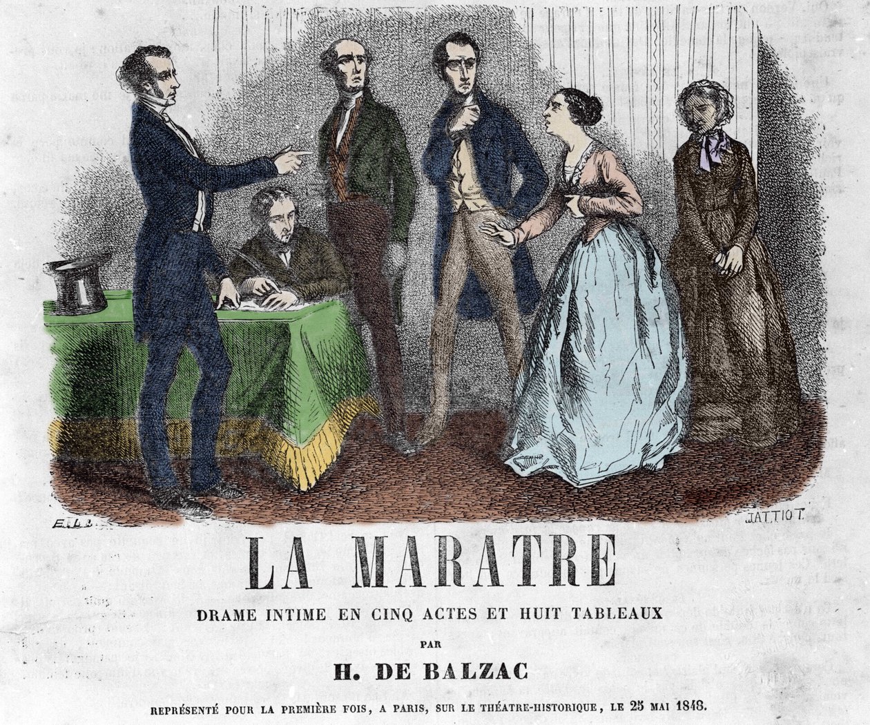 La Maratre "的插图，由Honore de Balzac创作的五幕八画的戏剧。 作者 法语学校