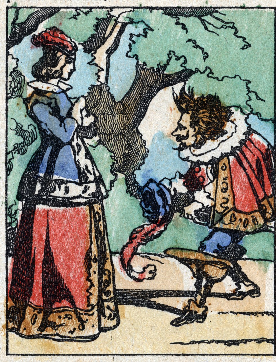 法国作家查尔斯-佩罗（1628-1703）的故事《Riquet a la houppe》的插图。木刻成像Pellerin - Epinal, sd.19世纪晚期。 作者 法语学校