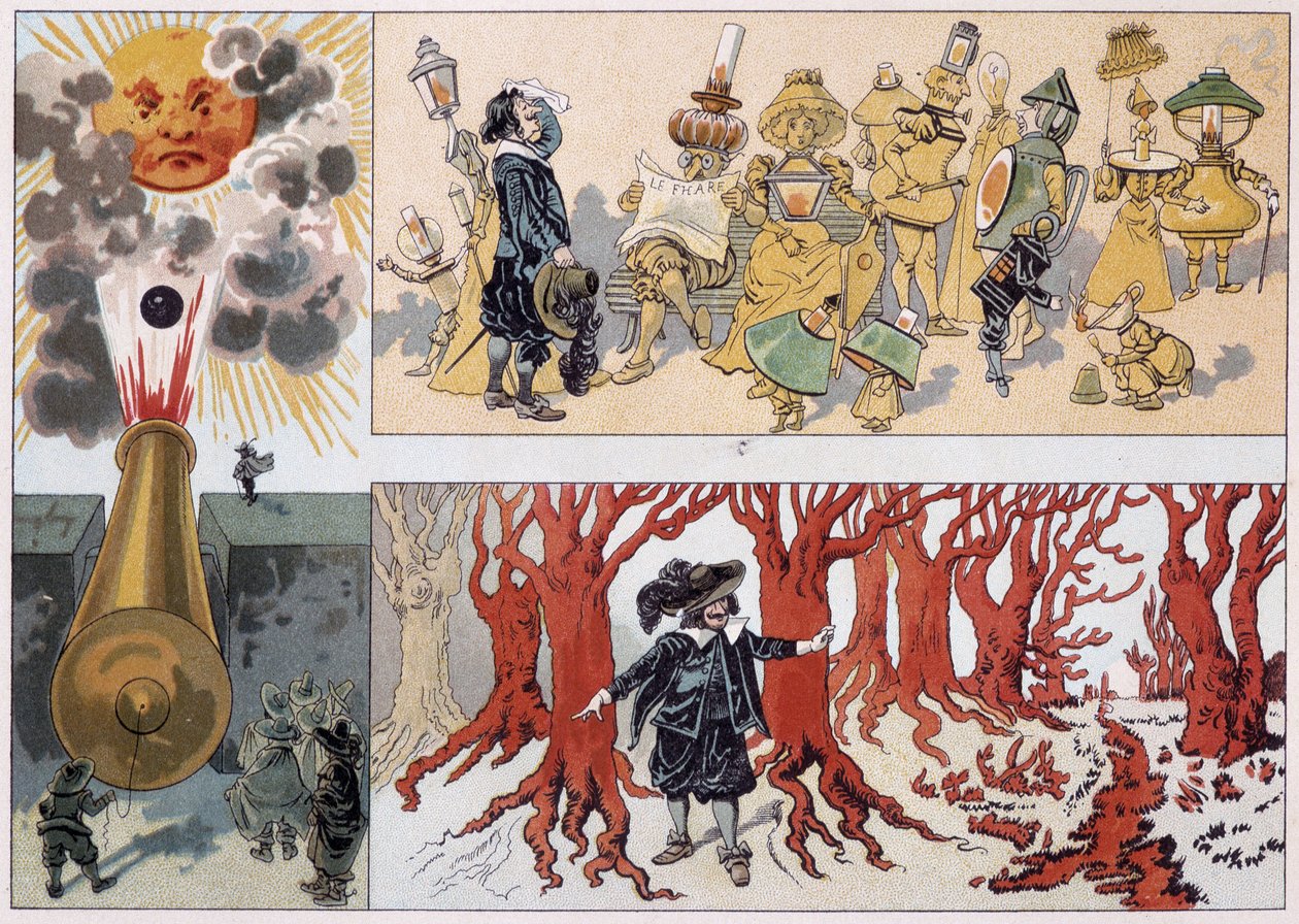 Cyrano de Bergerac 在他的小说《另一个世界》中的插图” 作者 法语学校