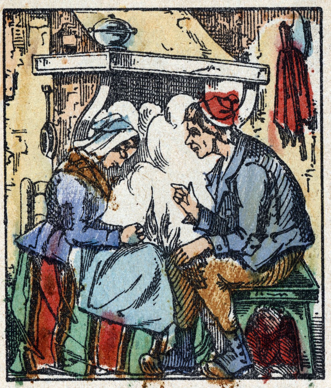 查尔斯-佩罗的 "Le petit poucet "故事的插图。木刻版画的图像Pellerin - Epinal, sd.19世纪晚期。 作者 法语学校