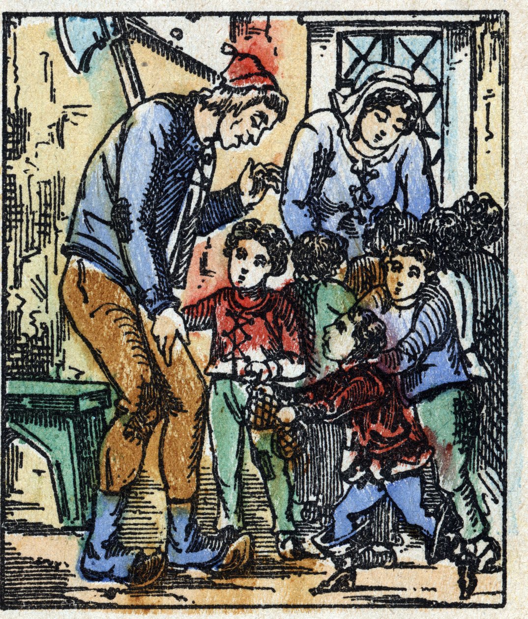 查尔斯-佩罗的 "Le petit poucet "故事的插图。木刻版画的图像Pellerin - Epinal, sd.19世纪晚期。 作者 法语学校