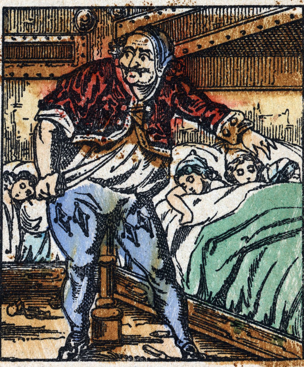 查尔斯-佩罗的 "Le petit poucet "故事的插图。木刻版画的图像Pellerin - Epinal, sd.19世纪晚期。 作者 法语学校