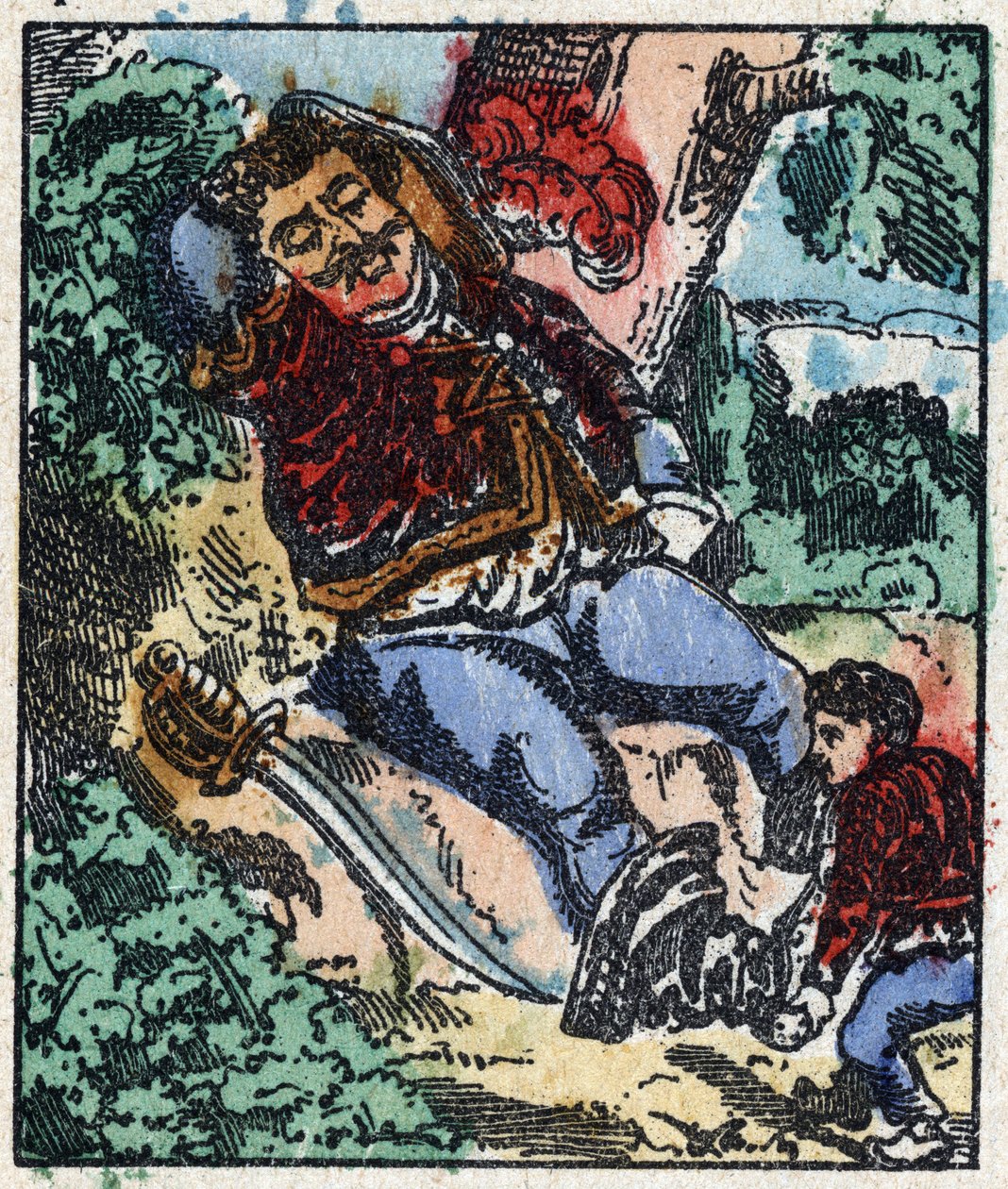 查尔斯-佩罗的 "Le petit poucet "故事的插图。木刻版画的图像Pellerin - Epinal, sd.19世纪晚期。 作者 法语学校