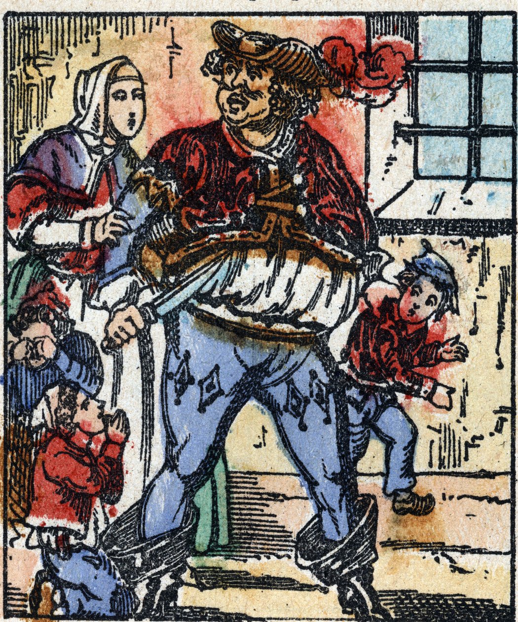 查尔斯-佩罗的 "Le petit poucet "故事的插图。木刻版画的图像Pellerin - Epinal, sd.19世纪晚期。 作者 法语学校