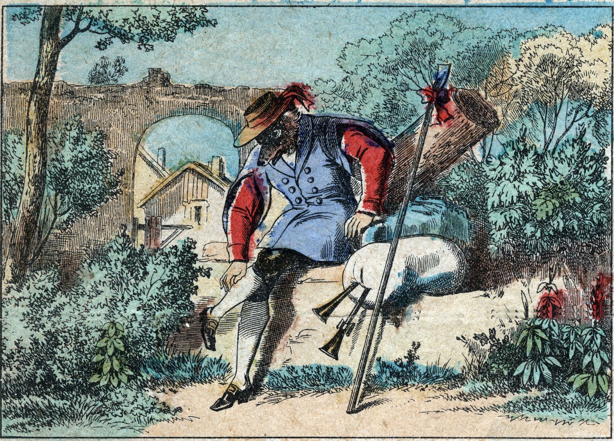 Jean de la Fontaine（1621-1695）的寓言插图：狼变成了牧羊人。19世纪末的埃皮纳尔成像。 作者 法语学校
