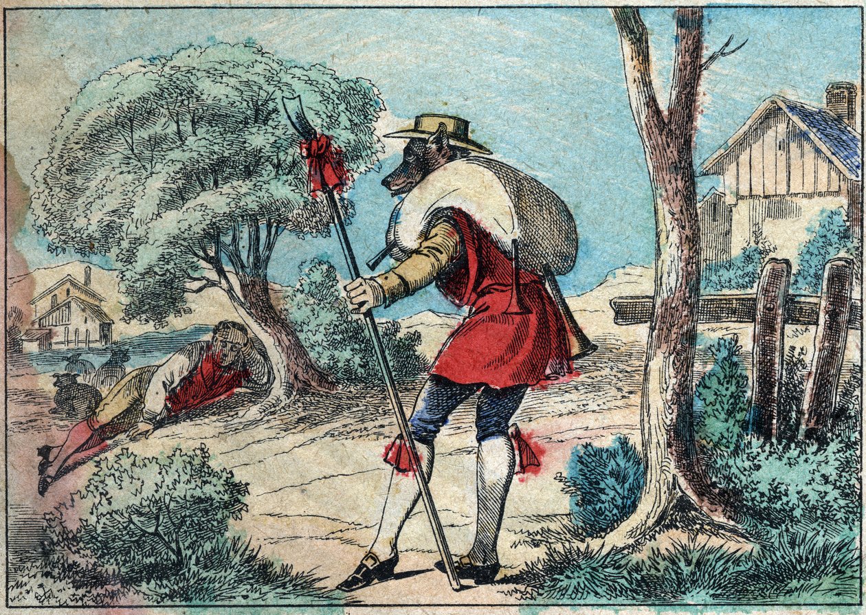 Jean de la Fontaine（1621-1695）的寓言插图：狼变成了牧羊人。19世纪末的埃皮纳尔成像。 作者 法语学校