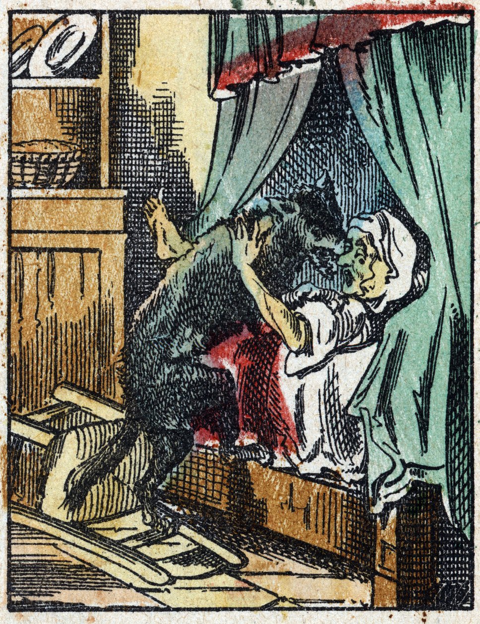Illustration of the tale “The Little Red Riding Hood”” by Charles Perrault. Wood engraving from Imaging Pellerin - Epinal, sd. Late 19th century. 作者 法语学校
