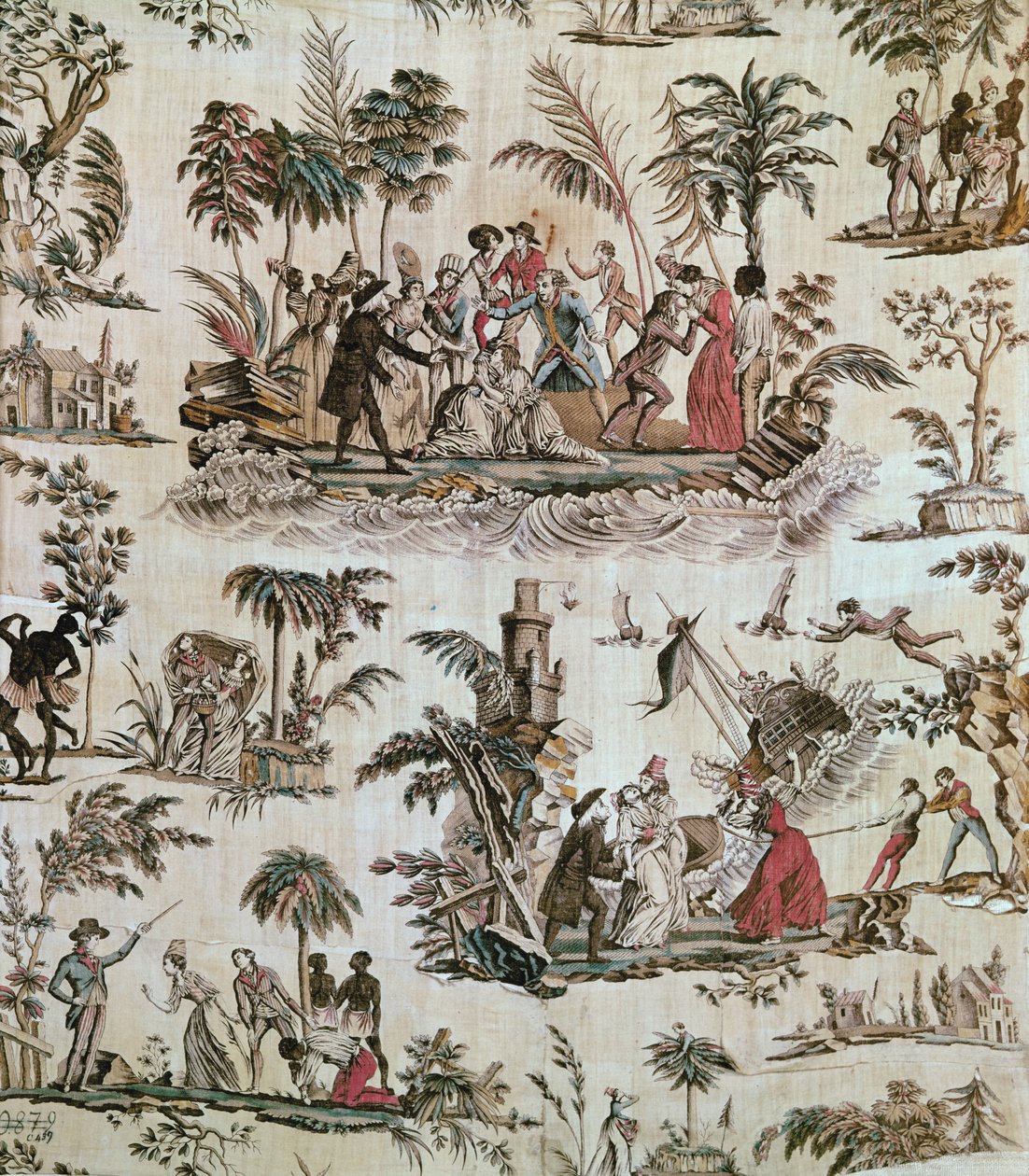 插图来自小说保罗和弗吉尼亚，南特帆布，c.1800（印花棉） 作者 法语学校