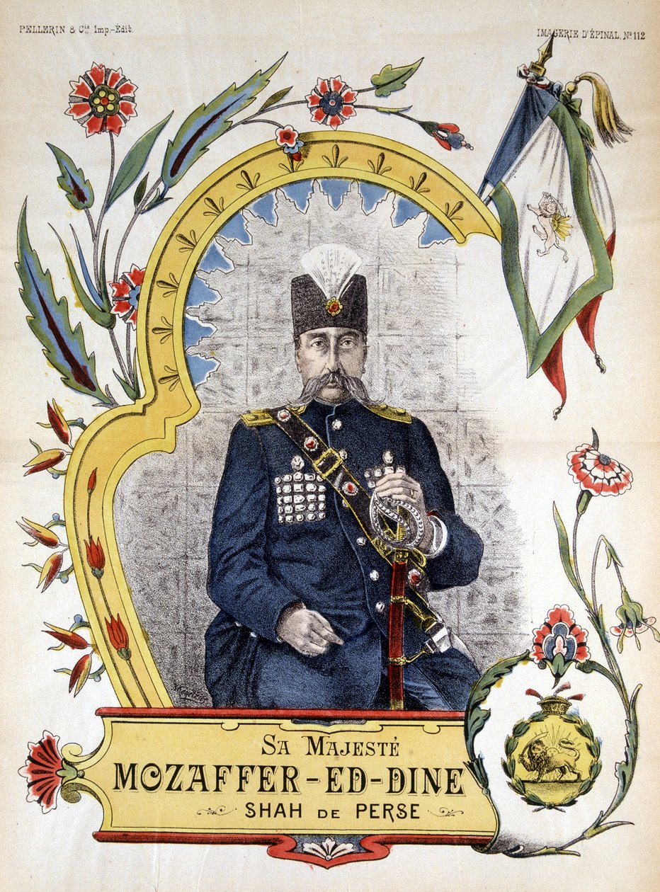 1896年至1906年的波斯沙皇莫扎弗-艾丁（Mozaffer-ed-dine, Mozzafar-al-Din, Mozzafar al Din, Mozaffaredin）的形象。 作者 法语学校