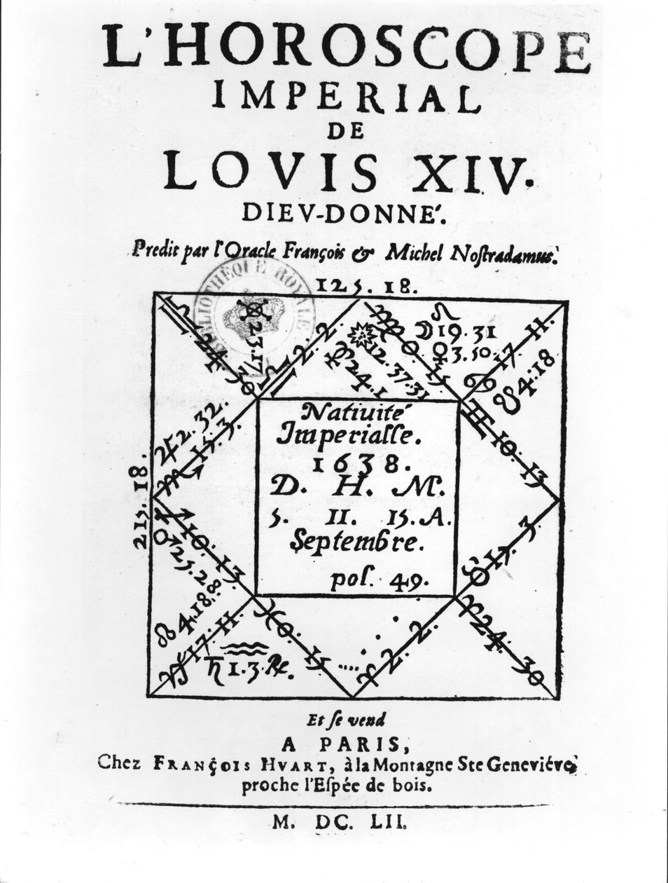 路易十四的皇家占星（1638-1715），由Michel Nostradamus（1503-66）由Francois Huart在巴黎1652年出版 作者 法语学校