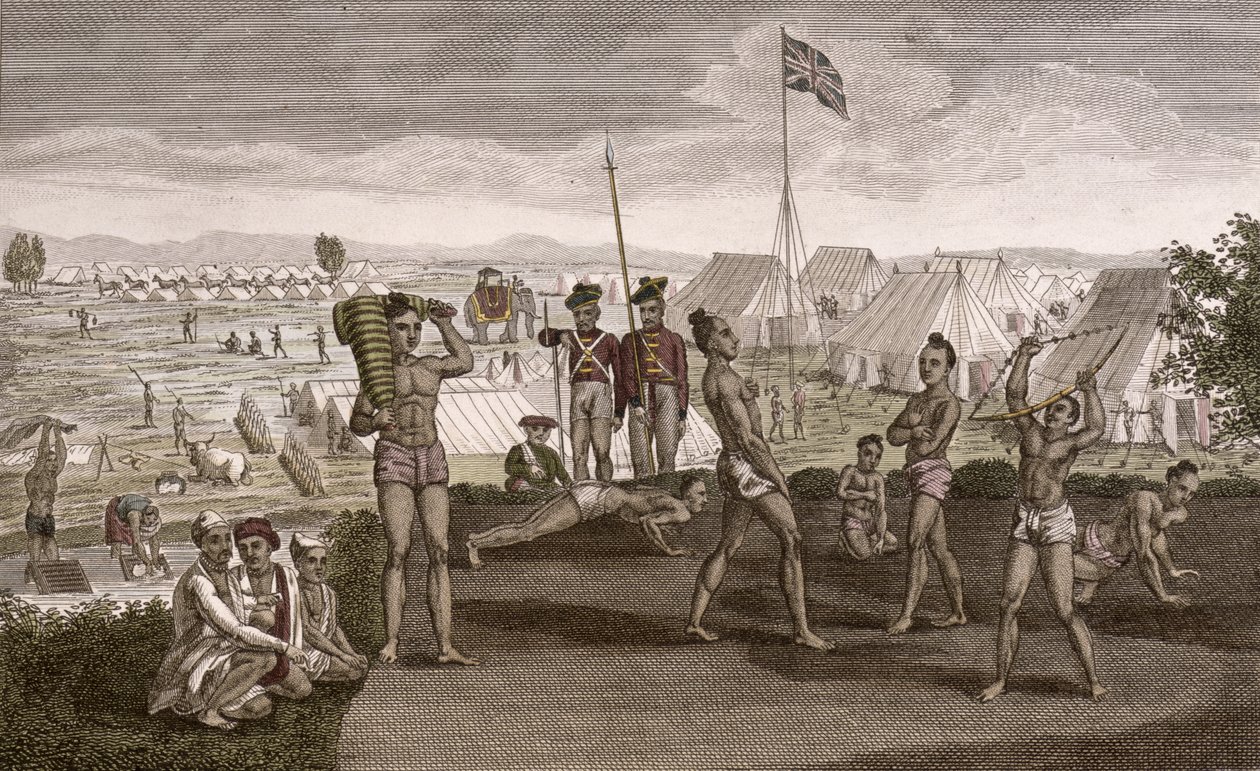 印第安战士以英国居民营的观点行使，1810年 作者 法语学校