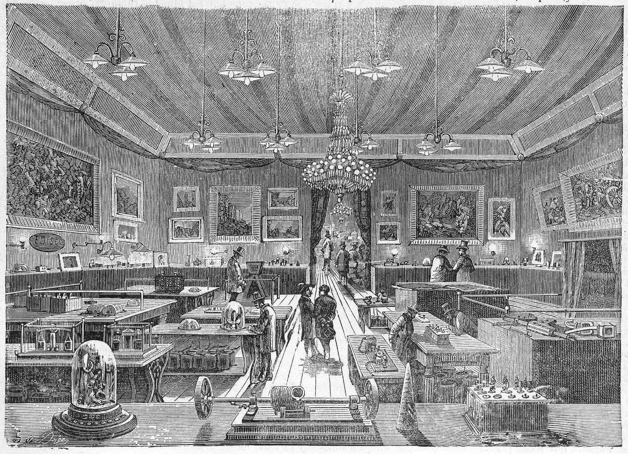 1881年电力展览会期间，巴黎工业宫内，出版。C. 1885. 作者 法语学校